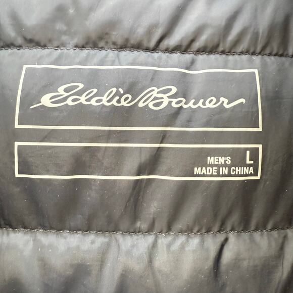Eddie Bauer Puffer Down Coat Men's L Black Jacket Hooded Outdoor Gear Hiking - Picture 9 of 12